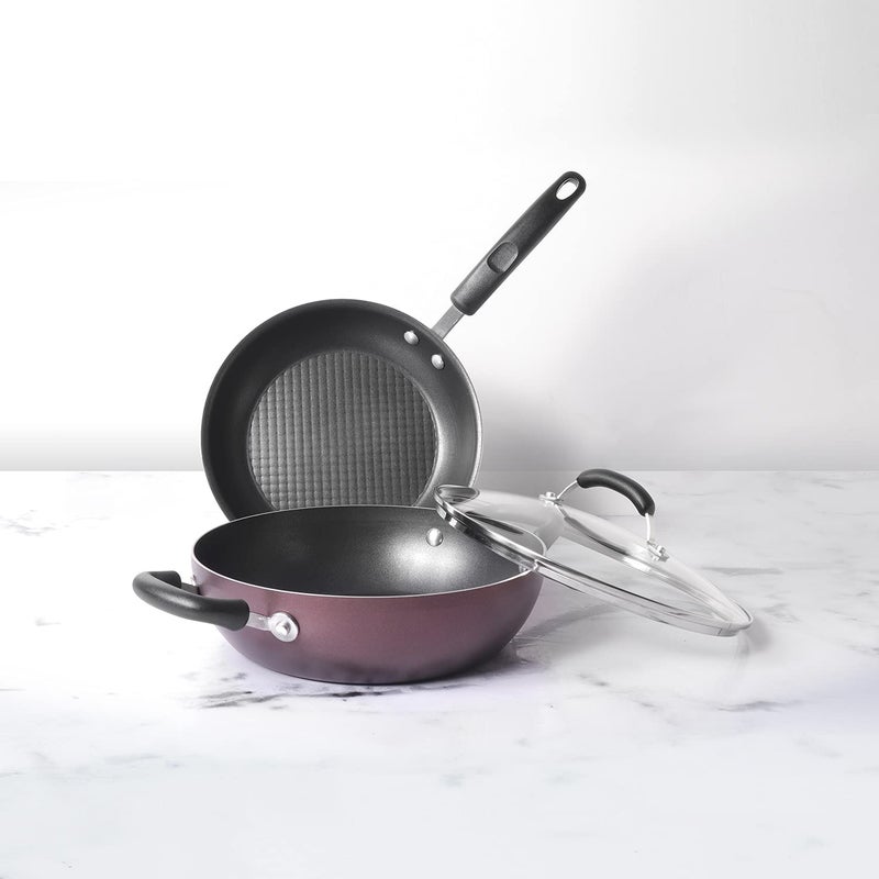 MEYER Meyer Merlot Non-Stick 3pcs Set 26cm Frypan + 26cm Kadai Set with Interchangeable Glass Lid  - Image 2
