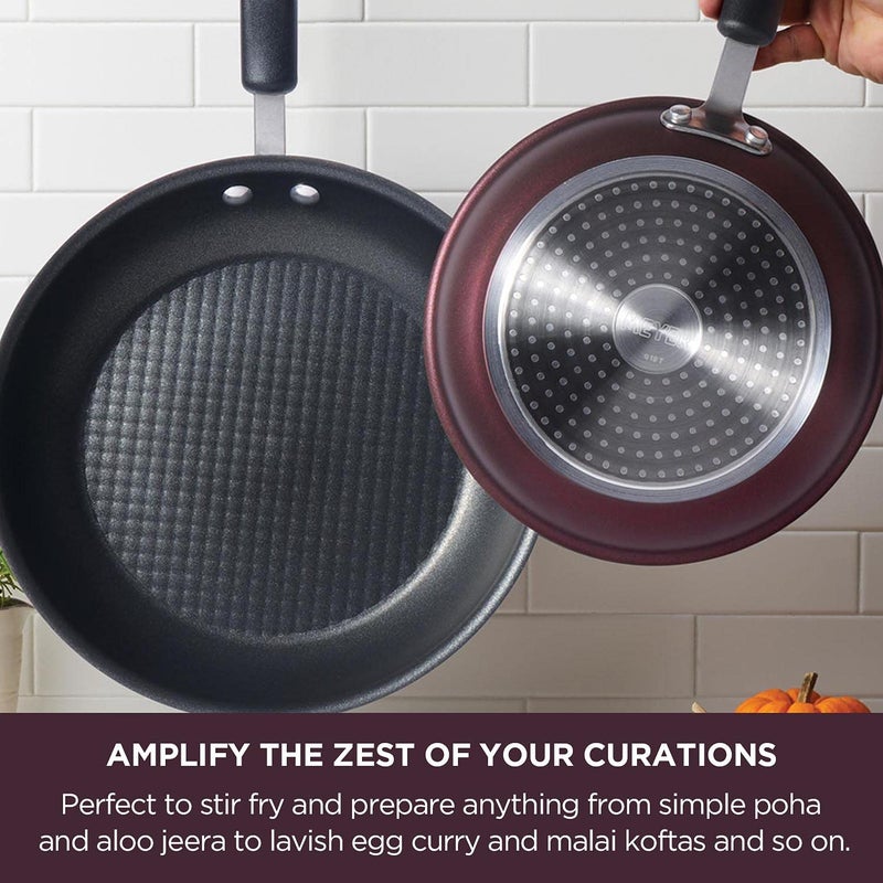 MEYER Meyer Merlot Non-Stick 3pcs Set 26cm Frypan + 26cm Kadai Set with Interchangeable Glass Lid  - Image 4