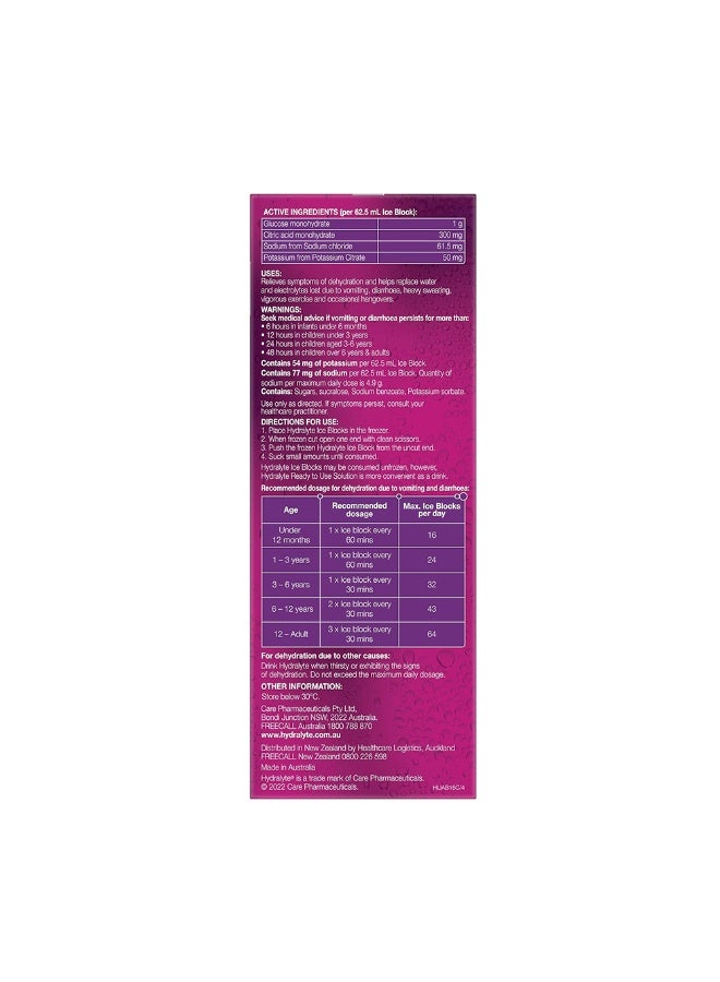Hydralyte Electrolyte Ice Blocks - Apple Blackcurrant | Oral Rehydration Solution | No Added Sugar | Helps Restore Electrolytes | Ideal for Vomiting, Diarrhea & Sweating | WHO Formula | 16 Blocks - Image 2