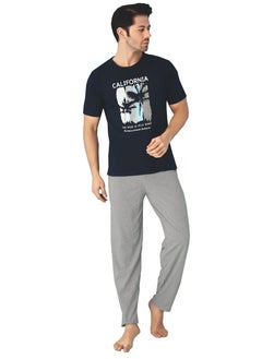 Ayans Turkish Cotton T-Shirt and Pants Pajama Set Homewear Loungewear Navy/Grey  - Image 1