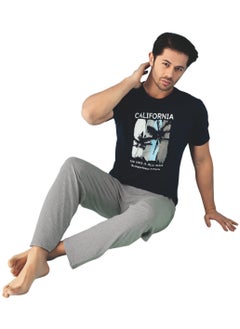Ayans Turkish Cotton T-Shirt and Pants Pajama Set Homewear Loungewear Navy/Grey  - Image 2
