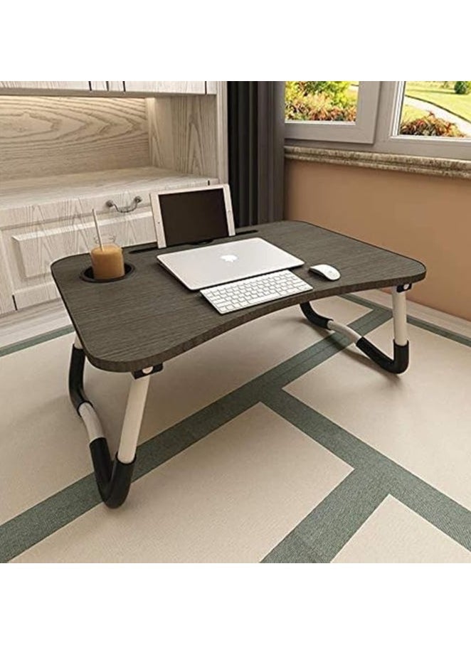 Laptop bed table, foldable portable lap standing desk with cup slot, notebook stand breakfast bed tray book holder for sofa, bed, terrace, balcony, garden