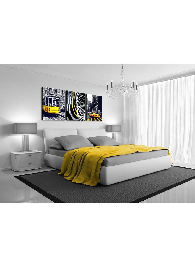 sunfrower Yellow Bus Taxi Canvas Wall Art Black and White Paris Wall Decor Zebra Crossing Prints Painting Artwork 12×16" 3 Pieces London Bridge City Building Pictures Modern Living Room Home Decorations - Image 4