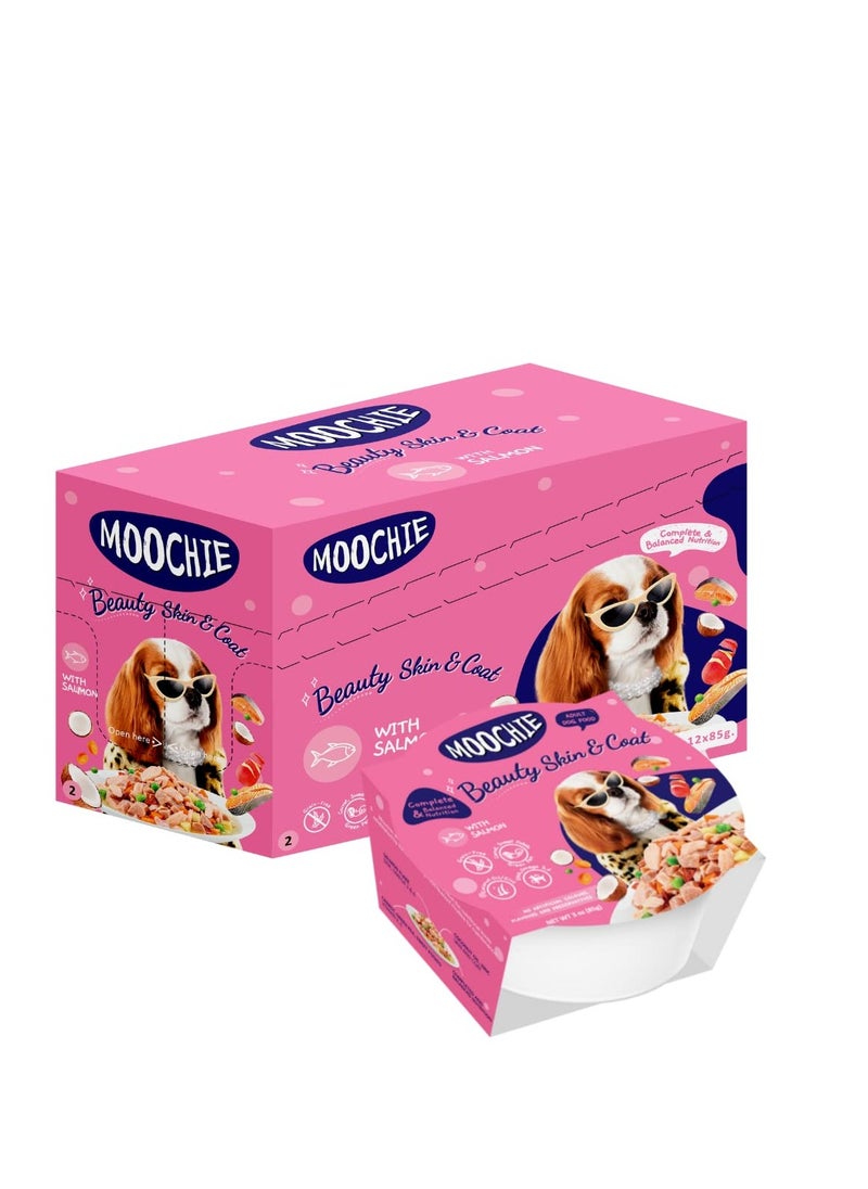 MOOCHIE Moochie Dog Food Casserole with Salmon - Beauty Skin & Coat Pouch 12 x 85g  - Image 3