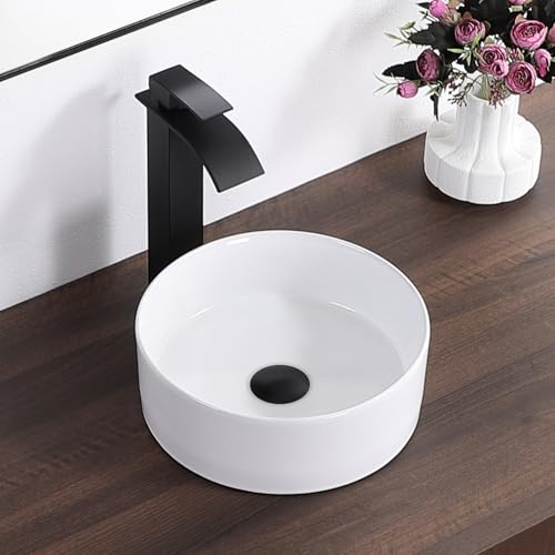 KARAMAG Bathroom Sink 12 Inch Round Vessel Sink Above Counter Porcelain Ceramic Small Sink Bowl Ceramic Vessel Sinks for Bathrooms Ideal for Small Space (12.2"x12.2"x4.3") - Image 1