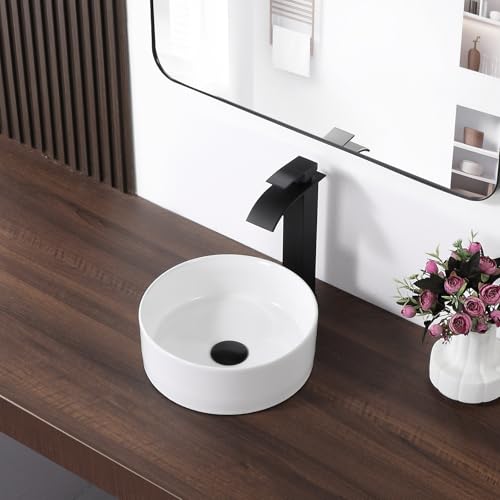 KARAMAG Bathroom Sink 12 Inch Round Vessel Sink Above Counter Porcelain Ceramic Small Sink Bowl Ceramic Vessel Sinks for Bathrooms Ideal for Small Space (12.2"x12.2"x4.3") - Image 3