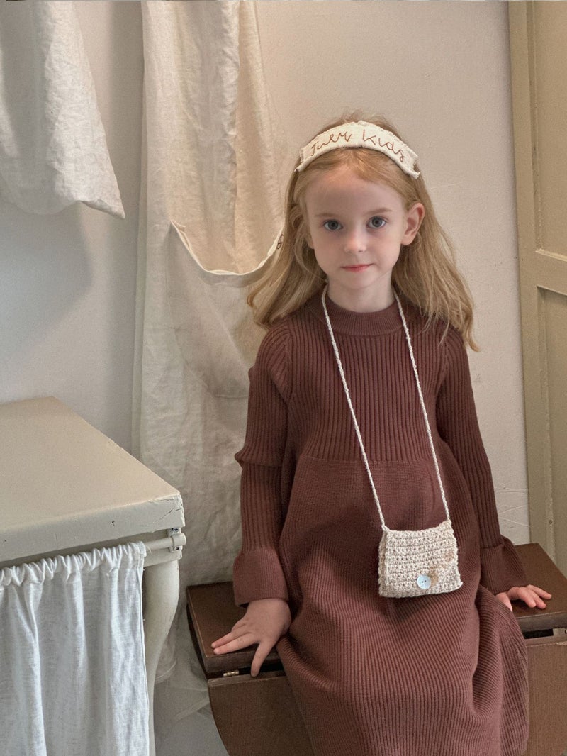 Girls dress 2024 Fall/Winter New Korean Style Childrens Solid Color Knitted Princess Dress Babys Long Sweater Dress Chocolate color-sweater skirt (ready in stock)