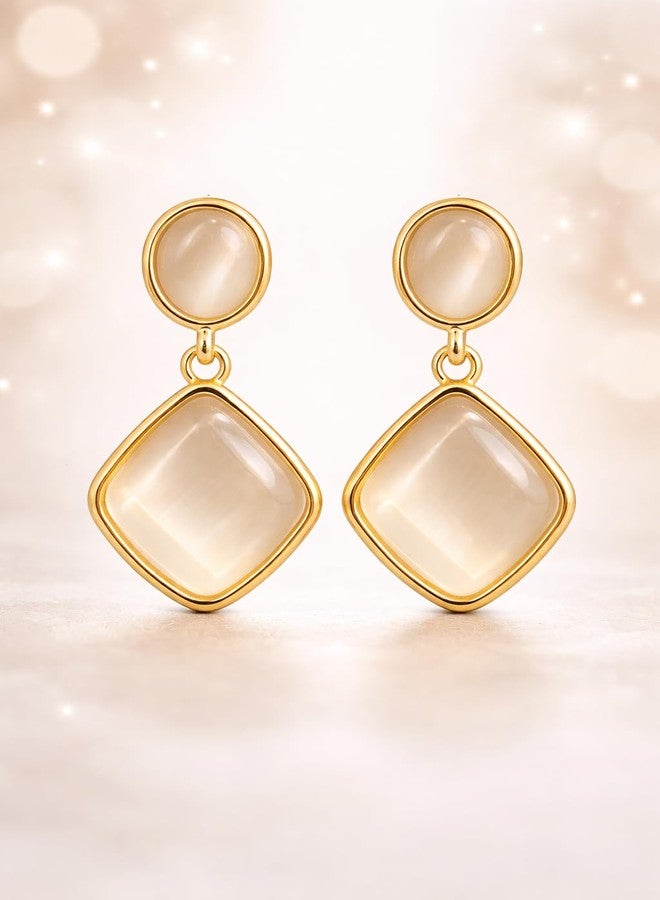 Highlark Gold Plated Cat Eye Square Drop Earrings for Women & Girls | Elegant Dangle Earrings | Lightweight Party, Wedding & Daily Wear Fashion Jewellery - Image 1