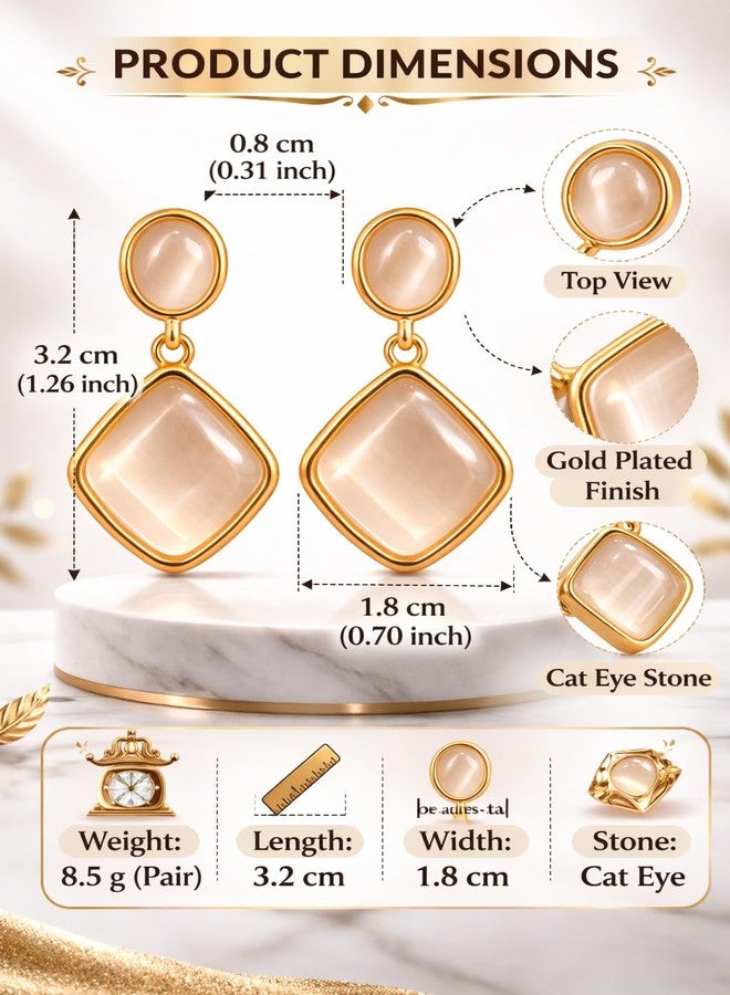 Highlark Gold Plated Cat Eye Square Drop Earrings for Women & Girls | Elegant Dangle Earrings | Lightweight Party, Wedding & Daily Wear Fashion Jewellery - Image 2
