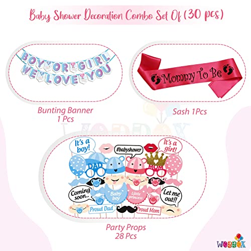 WOBBOX Baby Shower Combo of Party Props 30 Pcs & Boy Or Girl We Love You Bunting Banner, with Mommy to be Rose Red Sash, Baby Shower Decoration Item (Pack of 3) - Image 2
