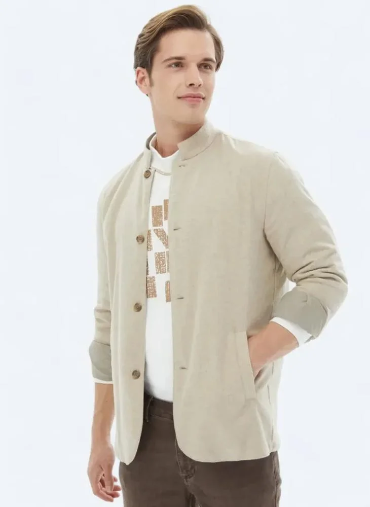 Kip Beige Regular Fit Turtleneck Casual Weaving Coat