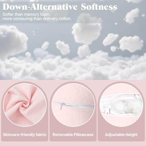 vocheer Anti Wrinkle Pillow, Comfortable Down Alternative Face Pillow, Adjustable Beauty Pillows Provides Neck Support and Pain Relief, Perfect Ergonomic Design for Side Sleeper, Amplexus, Pink - Image 4
