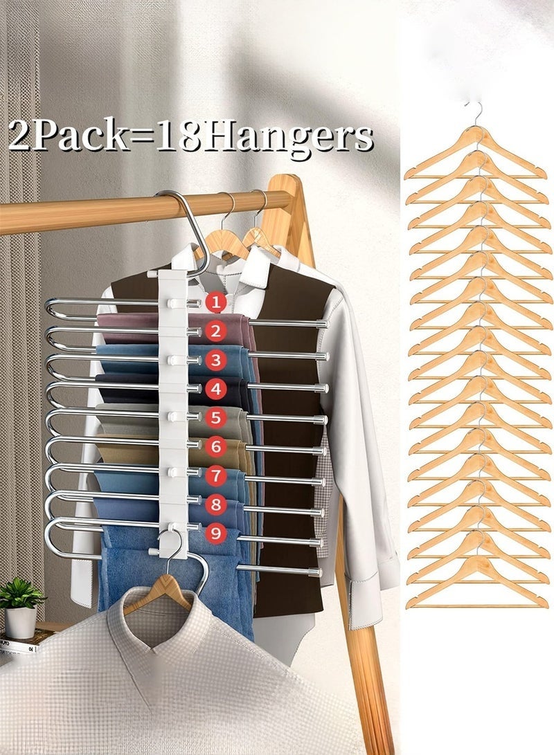 Bukela 2 Pack Pants Hangers Space Saving Collapsible Pants Hangers Multifunctional Stainless Steel Rack Hangers 9 Tier Anti-Slip Pants Hangers - Image 3