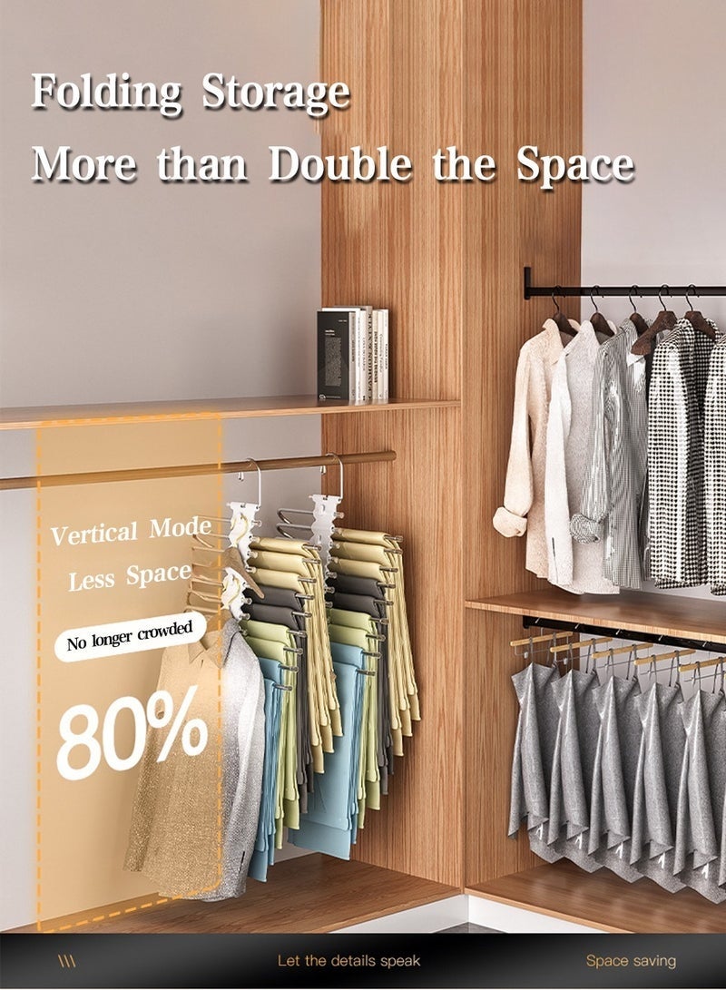 Bukela 2 Pack Pants Hangers Space Saving Collapsible Pants Hangers Multifunctional Stainless Steel Rack Hangers 9 Tier Anti-Slip Pants Hangers - Image 4