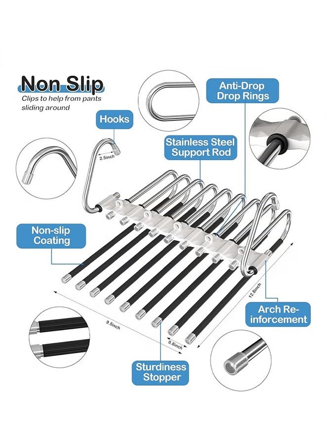 Bukela 2 Pack Pants Hangers Space Saving Collapsible Pants Hangers Multifunctional Stainless Steel Rack Hangers 9 Tier Anti-Slip Pants Hangers - Image 2