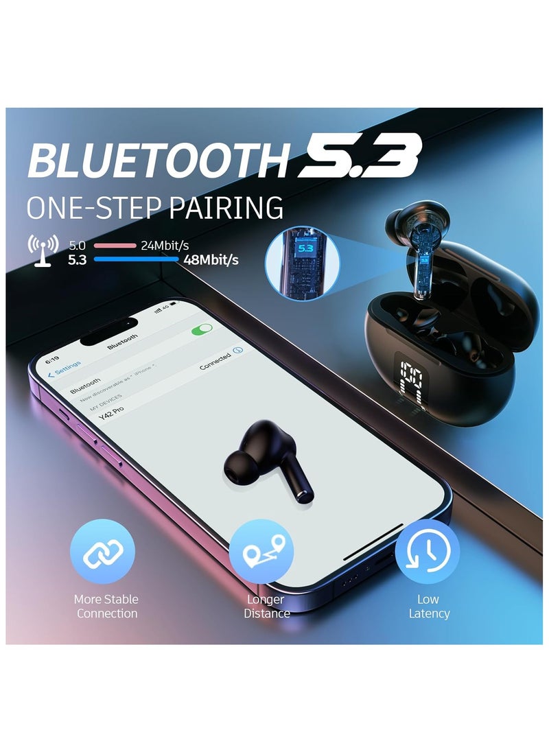 lekikpo Wireless Ear Buds, Earbuds Bluetooth 5.3 Headphones 40H Playtime LED Display, Bass Stereo in-Ear Earphones with Microphone for iPhone Samsung Android Laptop (Black)  - Image 4