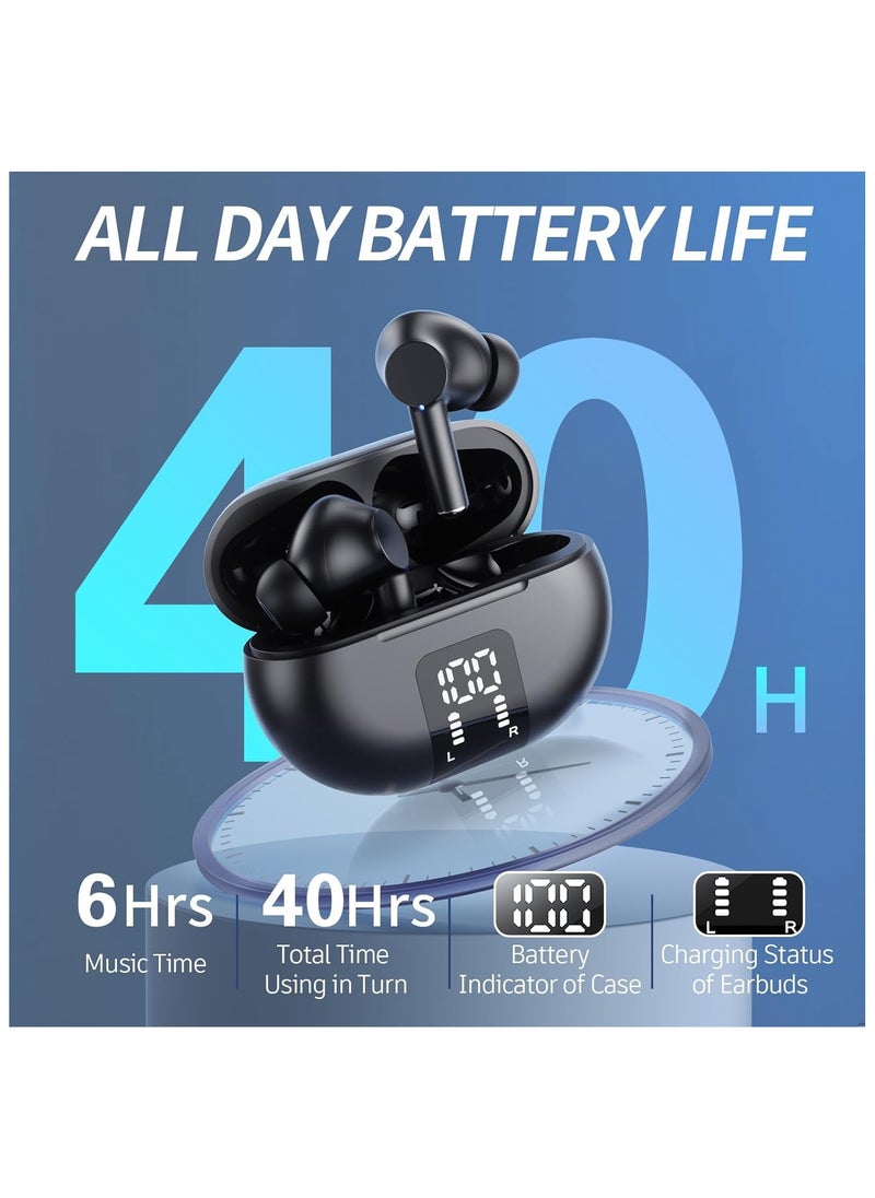 lekikpo Wireless Ear Buds, Earbuds Bluetooth 5.3 Headphones 40H Playtime LED Display, Bass Stereo in-Ear Earphones with Microphone for iPhone Samsung Android Laptop (Black)  - Image 3