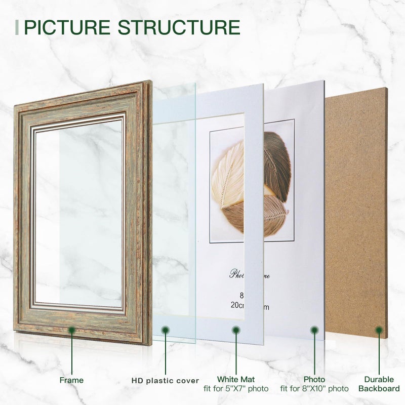XUANLUO 3 Pack 8x10 Inch Picture Frames Farmhouse Rustic Vintage Distressed Wood Grain Photo Frame with HD plastic cover for Table Top Display and Wall Hanging - Image 3