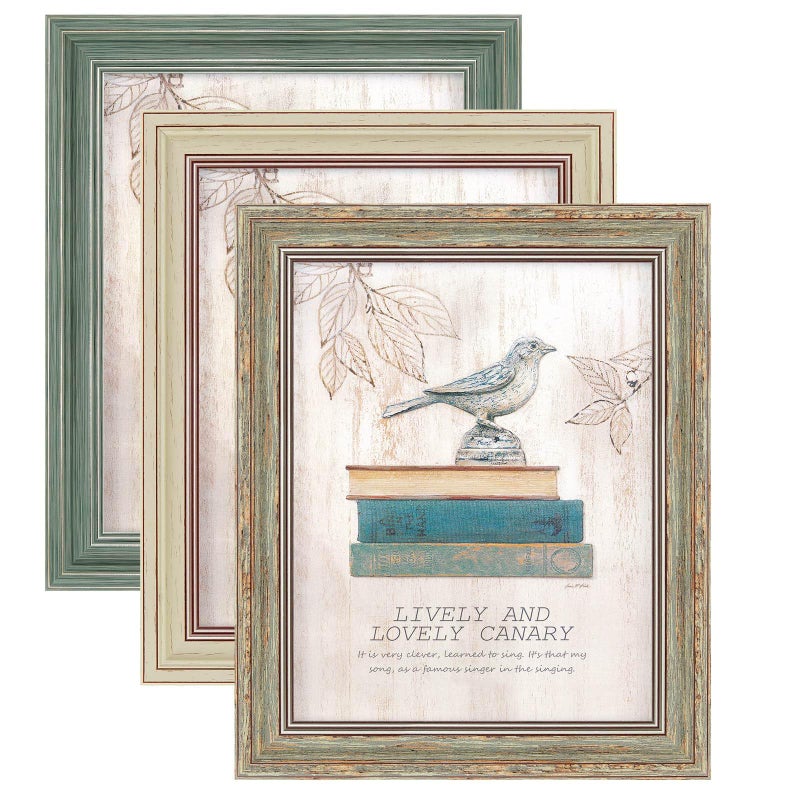 XUANLUO 3 Pack 8x10 Inch Picture Frames Farmhouse Rustic Vintage Distressed Wood Grain Photo Frame with HD plastic cover for Table Top Display and Wall Hanging - Image 1