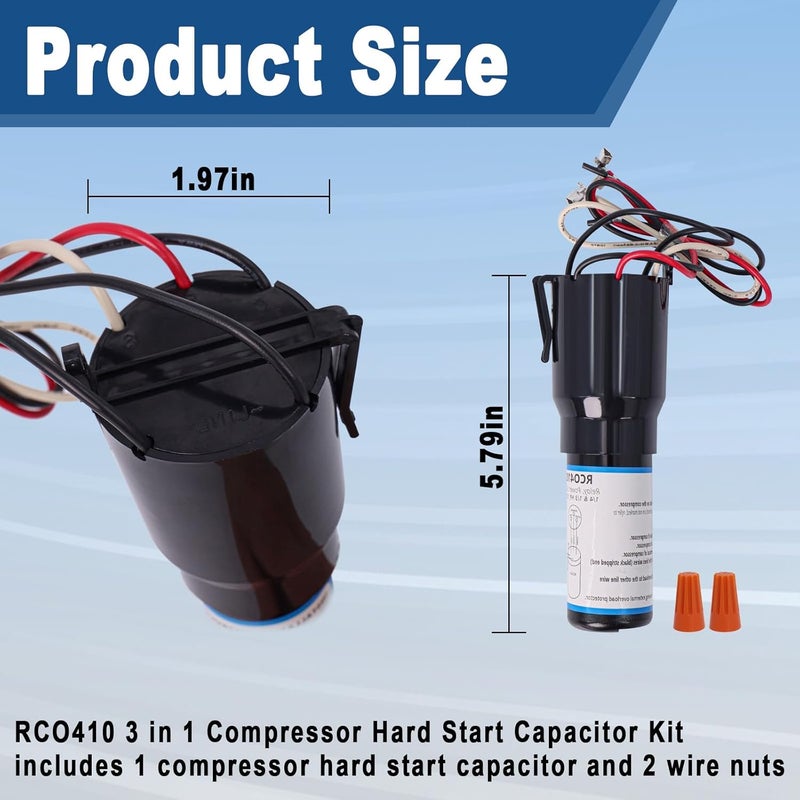 Swess RCO410 3 in 1 Compressor Hard Start Capacitor Kit For Refrigerators & Freezers 1/4-1/3 H.P. 115VAC （3pcs） - Image 2