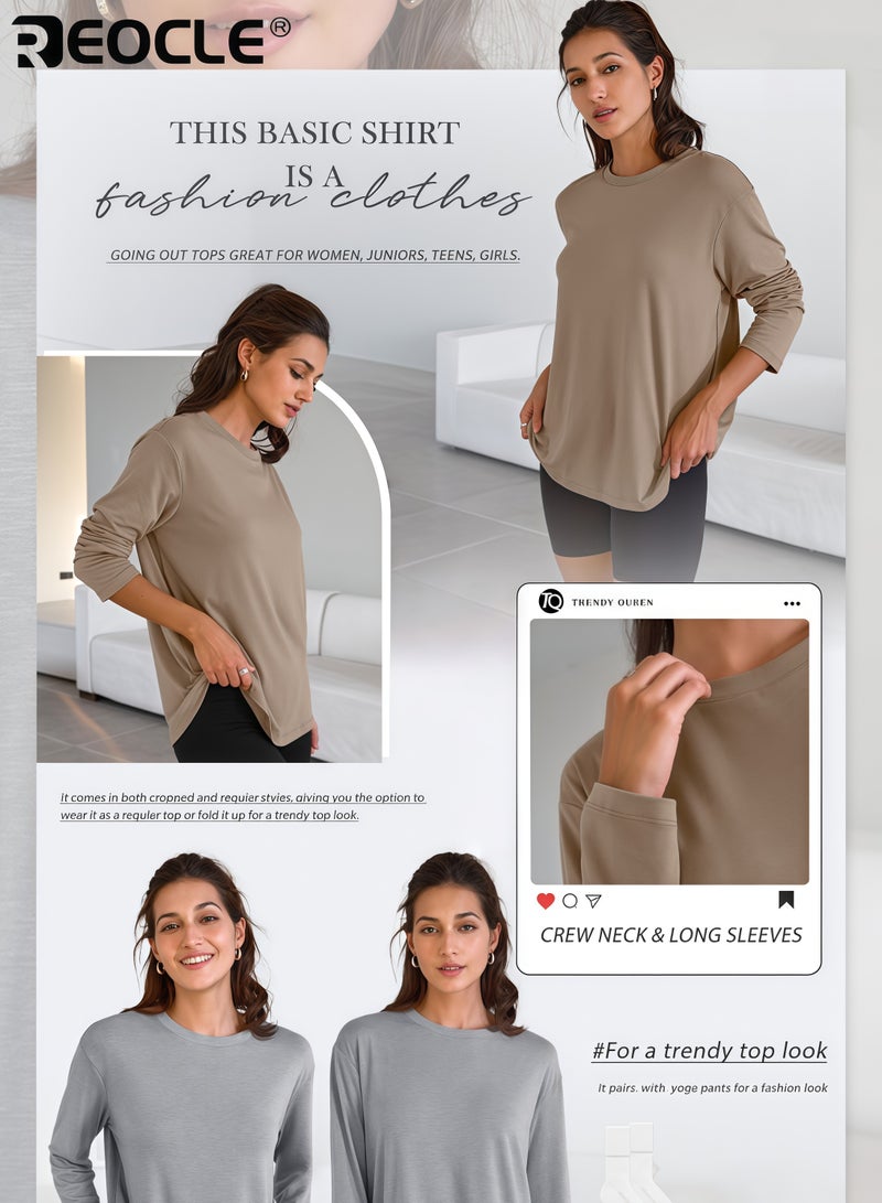 REOCLE Women's Oversized Long Sleeve Crew Neck Top Loose-Fit Casual Sweatshirt with Drop Shoulder Design Comfortable & Versatile Pullover for Daily Wear - Image 5