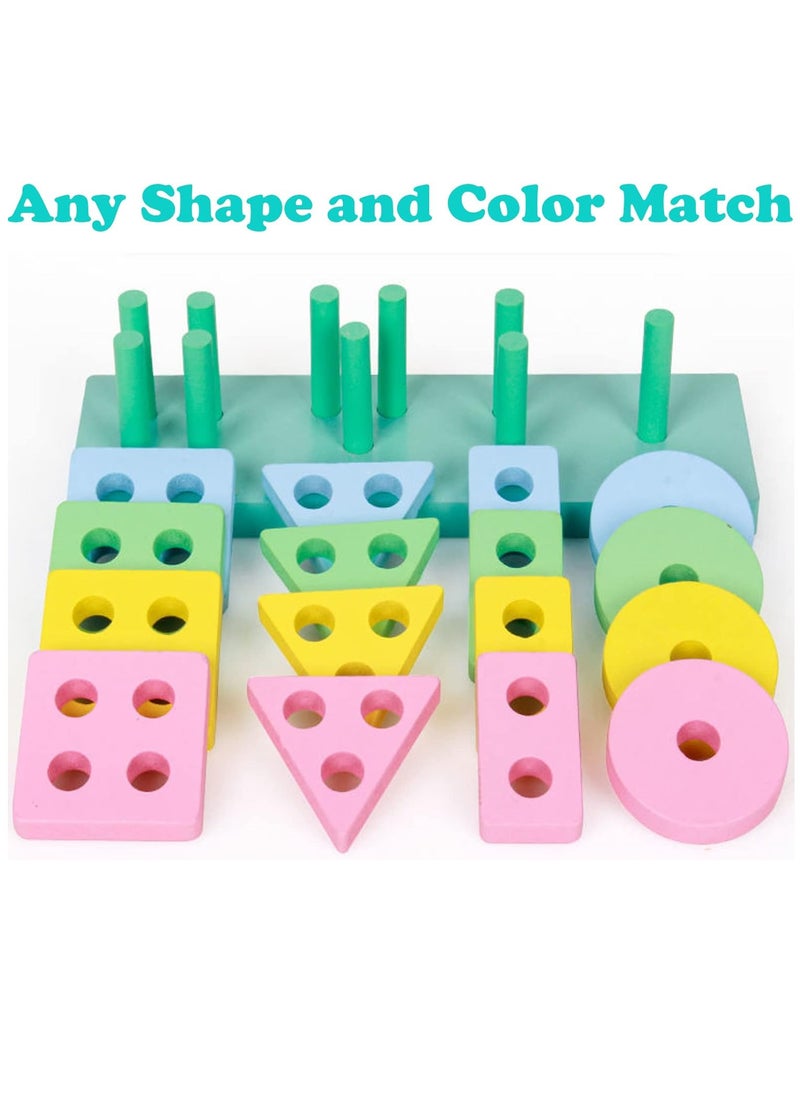 Kids Toys for 1+ 1 2 3 Year Old Boys Girls Wooden Montessori Toys Boy Age 1-2-3 Stacking Shape Blocks Sorter Toy Birthday Gifts for 6 12 18 24 Months Babies Puzzle Game Toy for 1-3 Years Old Toddlers  - Image 1