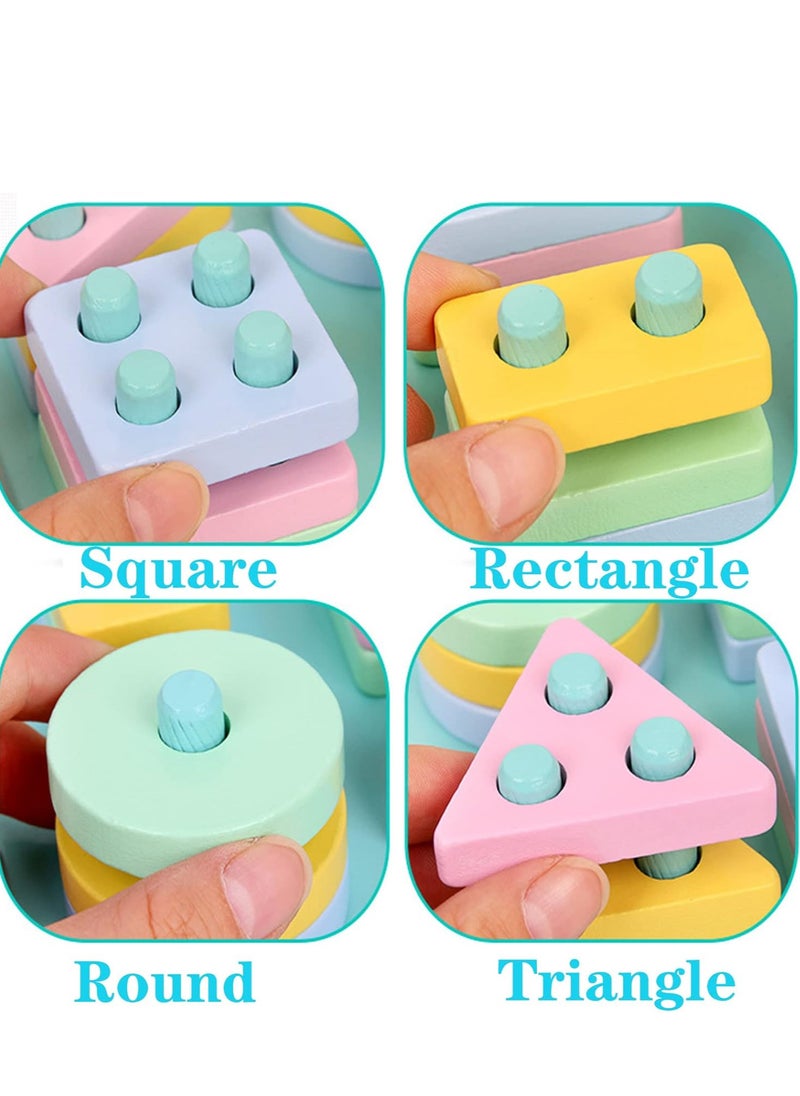 Kids Toys for 1+ 1 2 3 Year Old Boys Girls Wooden Montessori Toys Boy Age 1-2-3 Stacking Shape Blocks Sorter Toy Birthday Gifts for 6 12 18 24 Months Babies Puzzle Game Toy for 1-3 Years Old Toddlers  - Image 5