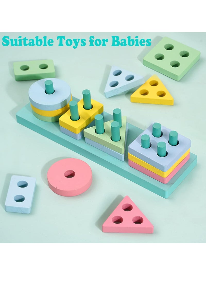 Kids Toys for 1+ 1 2 3 Year Old Boys Girls Wooden Montessori Toys Boy Age 1-2-3 Stacking Shape Blocks Sorter Toy Birthday Gifts for 6 12 18 24 Months Babies Puzzle Game Toy for 1-3 Years Old Toddlers  - Image 2