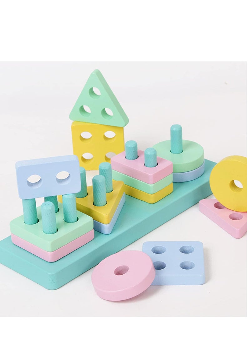 Kids Toys for 1+ 1 2 3 Year Old Boys Girls Wooden Montessori Toys Boy Age 1-2-3 Stacking Shape Blocks Sorter Toy Birthday Gifts for 6 12 18 24 Months Babies Puzzle Game Toy for 1-3 Years Old Toddlers  - Image 3