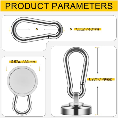 Grtard 12Pack Magnetic Hooks with Swivel Carabiner, 50LBS Neodymium Magnet Hooks Heavy Duty, Strong Magnetic Hooks for Hanging, Magnet with Hook for Outdoor, Garage, Warehouse, Home - Image 2