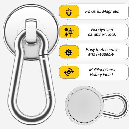 Grtard 12Pack Magnetic Hooks with Swivel Carabiner, 50LBS Neodymium Magnet Hooks Heavy Duty, Strong Magnetic Hooks for Hanging, Magnet with Hook for Outdoor, Garage, Warehouse, Home - Image 4