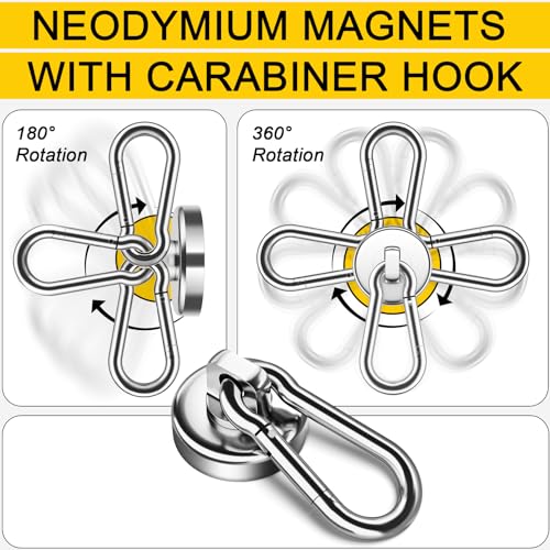 Grtard 12Pack Magnetic Hooks with Swivel Carabiner, 50LBS Neodymium Magnet Hooks Heavy Duty, Strong Magnetic Hooks for Hanging, Magnet with Hook for Outdoor, Garage, Warehouse, Home - Image 3