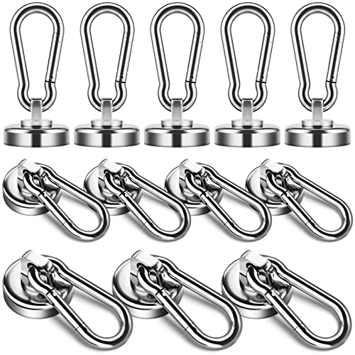 Grtard 12Pack Magnetic Hooks with Swivel Carabiner, 50LBS Neodymium Magnet Hooks Heavy Duty, Strong Magnetic Hooks for Hanging, Magnet with Hook for Outdoor, Garage, Warehouse, Home - Image 1