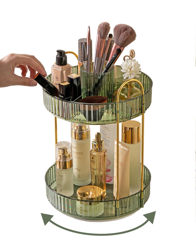 Asayuee 360 Rotating Makeup Organizer2 Tier Large Capacity Make Up Organizers and StorageSkincare Perfume Vanity OrganizersBathroom Cosmetics Storage Organizer Countertop Green - Image 2