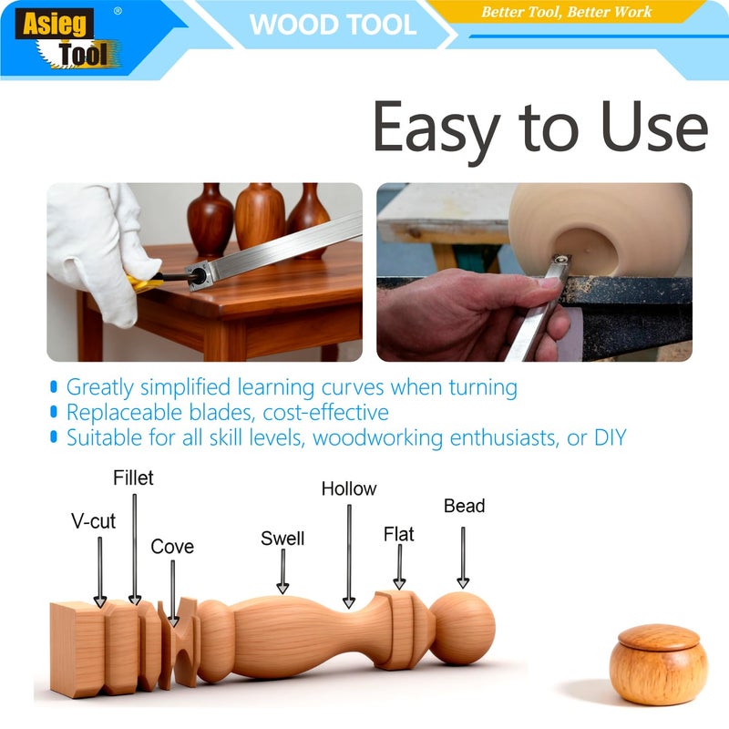 Asieg Tool Wood Turning Tools Rougher Carbide Tipped Lathe Chisel Tool Bar 19.68 Inches With 14mm Straigt Edge Square Carbide Insert for Wood Hobbyist or DIY or Carpenter - Image 5