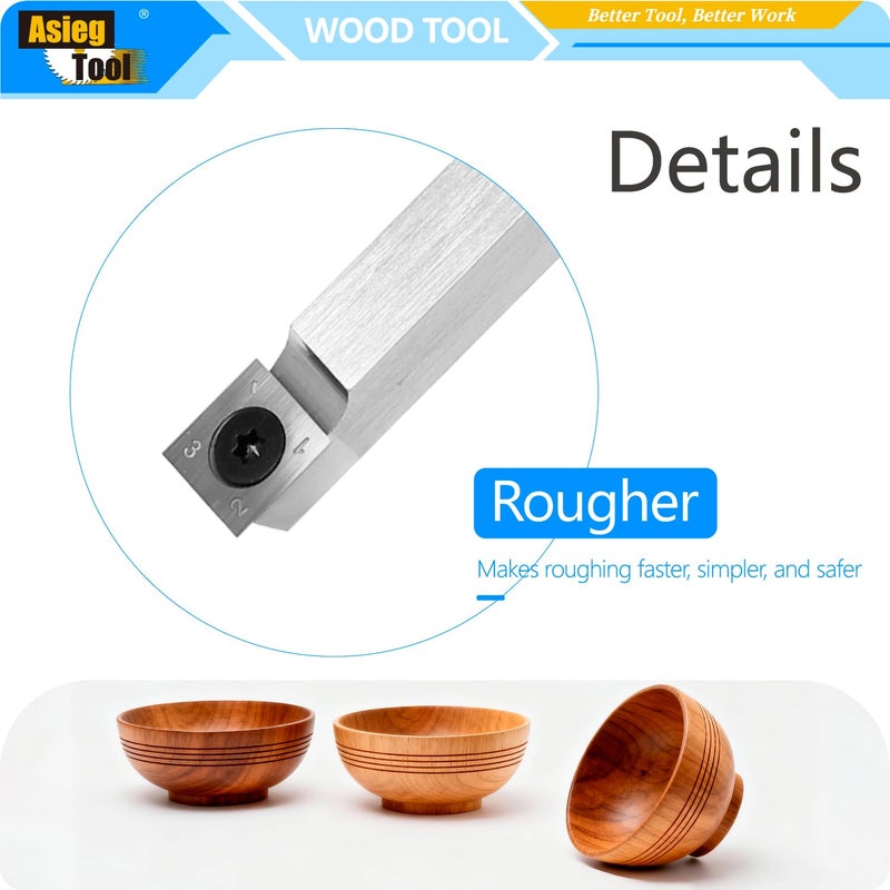 Asieg Tool Wood Turning Tools Rougher Carbide Tipped Lathe Chisel Tool Bar 19.68 Inches With 14mm Straigt Edge Square Carbide Insert for Wood Hobbyist or DIY or Carpenter - Image 4
