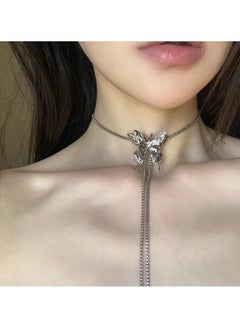Pullable butterfly tassel necklace women's light luxury niche design fashionable temperament versatile clavicle chain