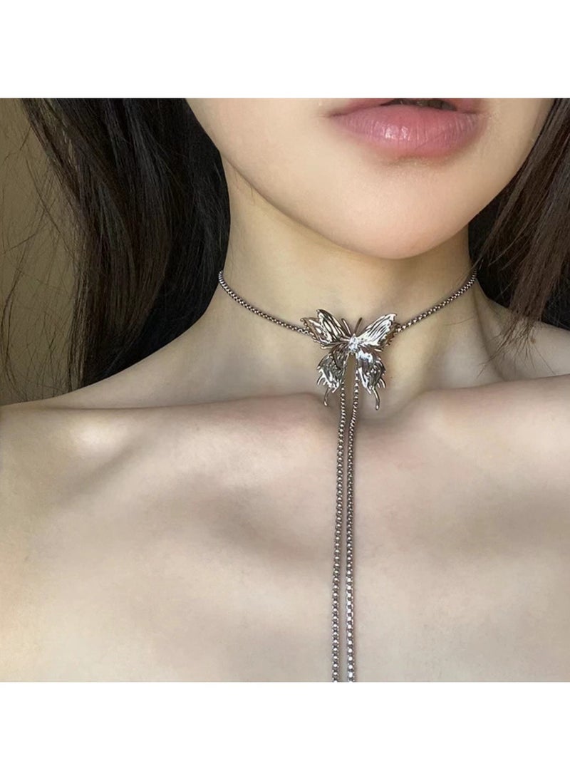 Generic - Pullable butterfly tassel necklace women's light luxury niche design fashionable temperament versatile clavicle chain - Image 1