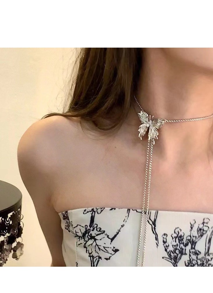 Generic - Pullable butterfly tassel necklace women's light luxury niche design fashionable temperament versatile clavicle chain - Image 1