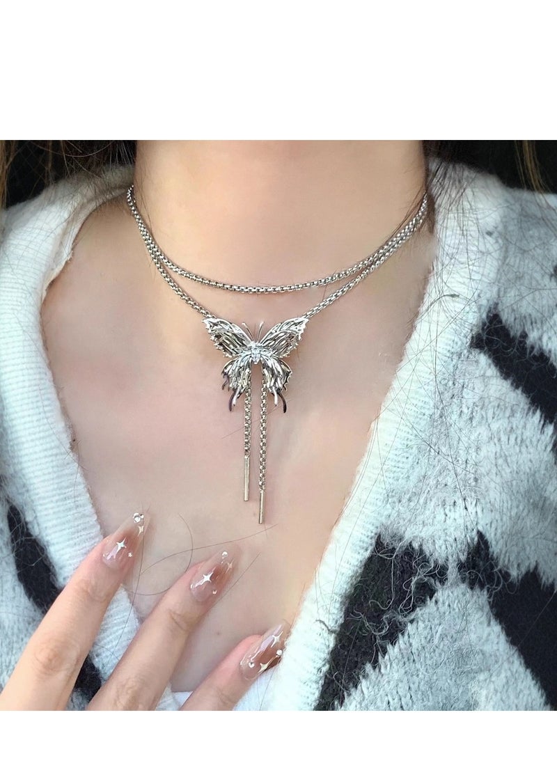 Generic - Pullable butterfly tassel necklace women's light luxury niche design fashionable temperament versatile clavicle chain - Image 1