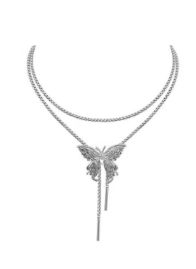 Generic - Pullable butterfly tassel necklace women's light luxury niche design fashionable temperament versatile clavicle chain - Image 1