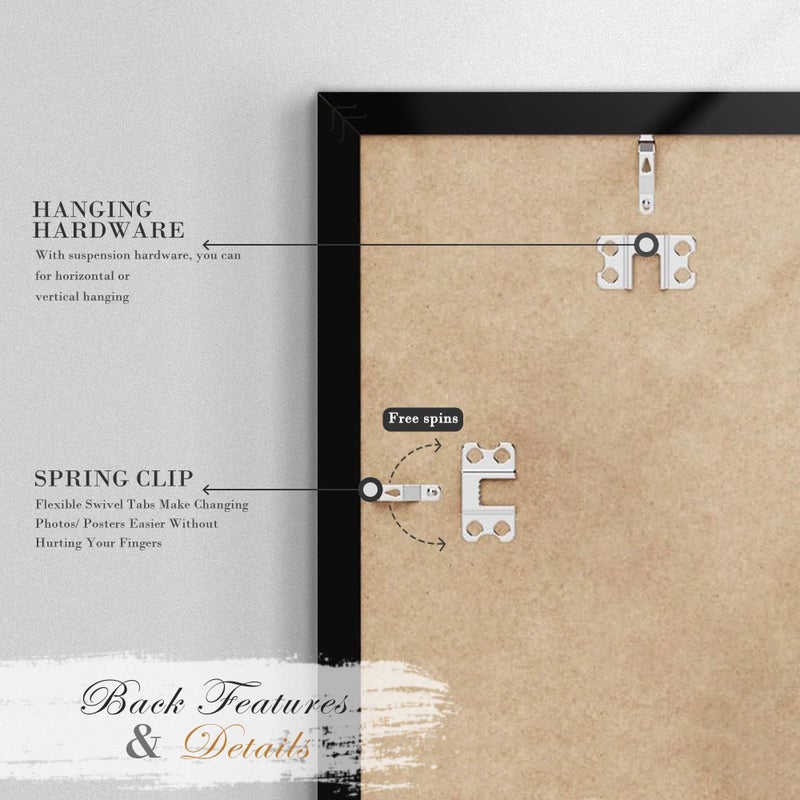 PEALSN 22.375 x 34 Poster Frame Set of 2, Display Pictures 20 x 30 with Mat or 22.375 x 34 without Mat, Poster Frames 22.375 x 34 inches for Wall Mounting Display, Black - Image 4