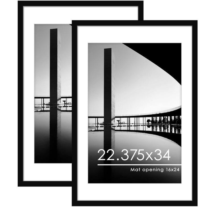PEALSN 22.375 x 34 Poster Frame Set of 2, Display Pictures 20 x 30 with Mat or 22.375 x 34 without Mat, Poster Frames 22.375 x 34 inches for Wall Mounting Display, Black - Image 1