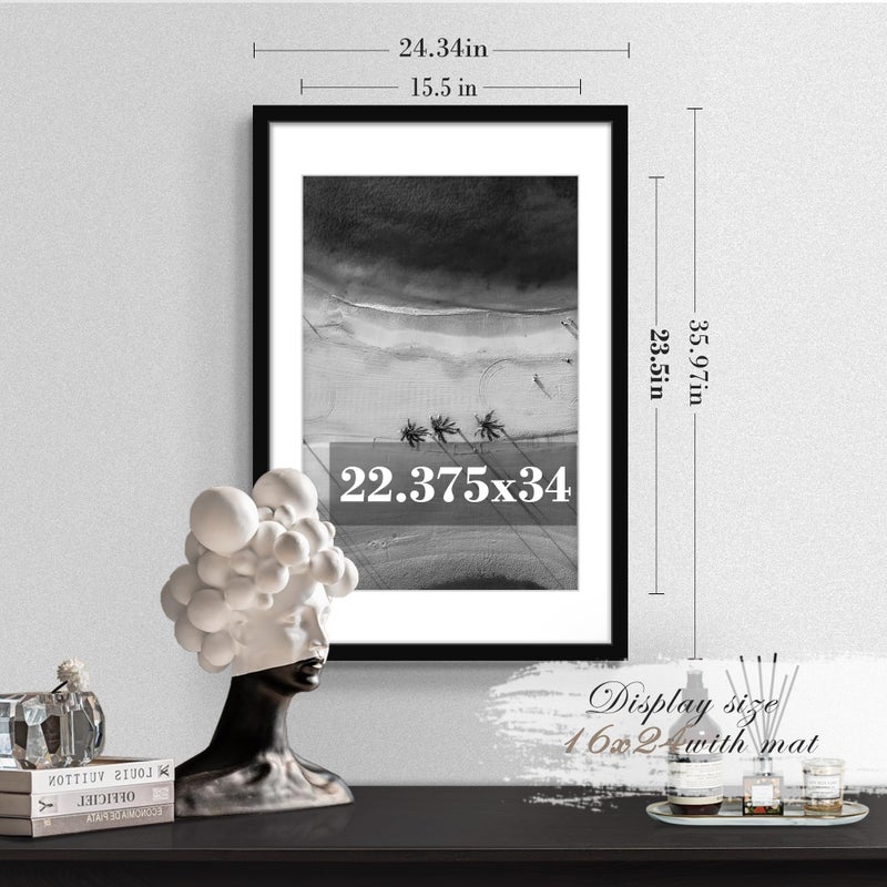 PEALSN 22.375 x 34 Poster Frame Set of 2, Display Pictures 20 x 30 with Mat or 22.375 x 34 without Mat, Poster Frames 22.375 x 34 inches for Wall Mounting Display, Black - Image 2
