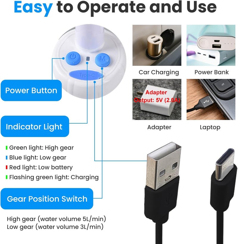 Ann Katy Portable Camping Shower - Rechargeable Electric Shower Pump with Digital Display and Multiple Spray Modes - Image 2