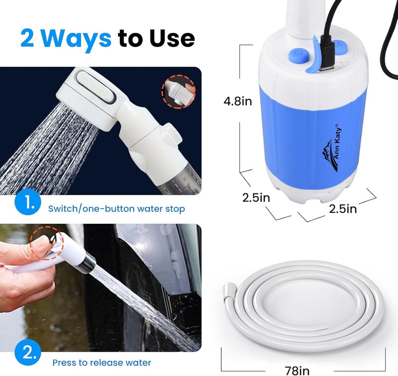 Ann Katy Portable Camping Shower - Rechargeable Electric Shower Pump with Digital Display and Multiple Spray Modes - Image 3