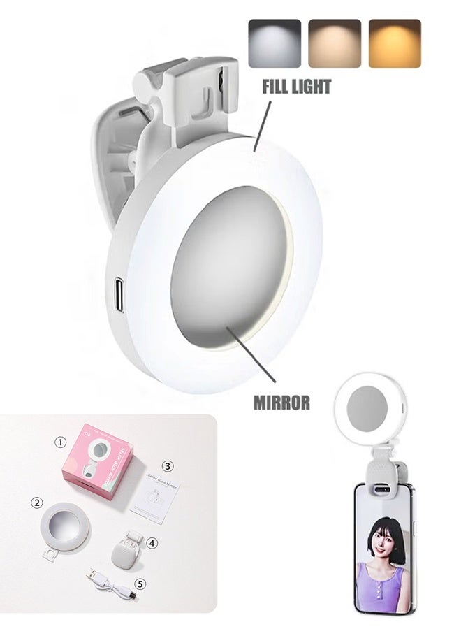 LED Selfie Light Mirror, Selfie Light for iPhone with 3 Lights and Infinite Adjustment Modes, 200 mAh Phone Light Clip for Cell Phones,Laptop, TikTok, Makeup, Live Broadcast (white) - Image 1