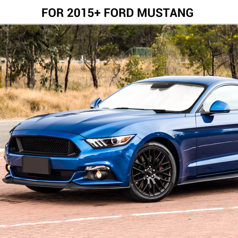 Jimen Compatible with 2015-2020 Ford Mustang Windshield Sunshade, Car Front Window Shade Sun Visor - Image 2