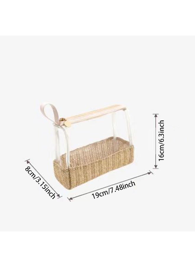 1pcs Boho Small Clear PVC Makeup Bag With Handle, Transparent Zipper Cosmetic Bag For Travel, Beach Bag For Sun Screen Skincare，Suitable For Travel And Vacation - Image 2