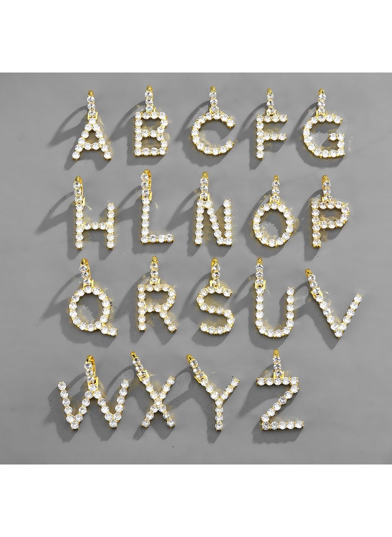 Generic 5mm Alloy Zircon Inlay 26 DIY Letter Pendants Hip Hop Necklace Gold White zirconium pendant 1 (specific letter message) 